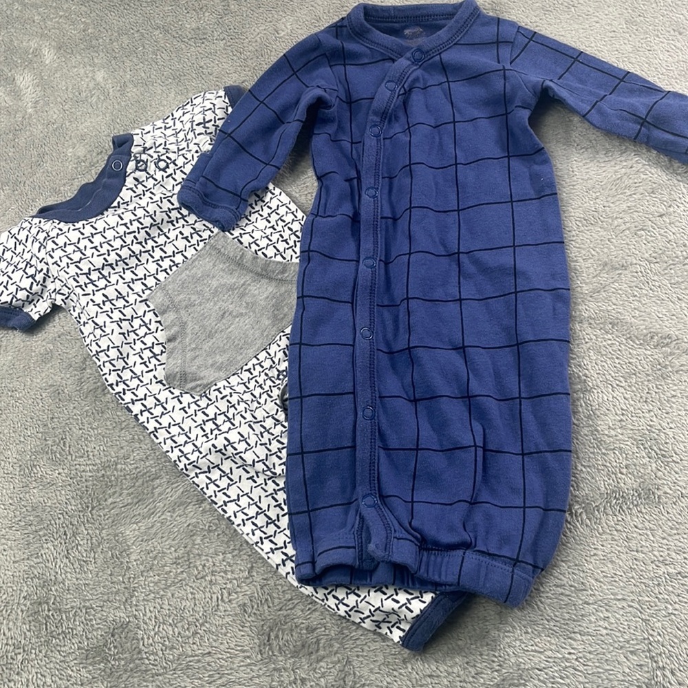 Preemie Lot of 2, Bundle Burts Bees Baby Romper, Nature Nightgown